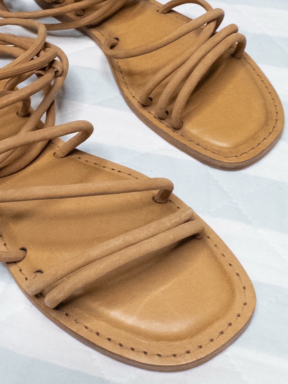 Schutz Madalena Flat Lace-Up Sandals Nougat Caramel NWT Size 7B - Picture 5 of 12
